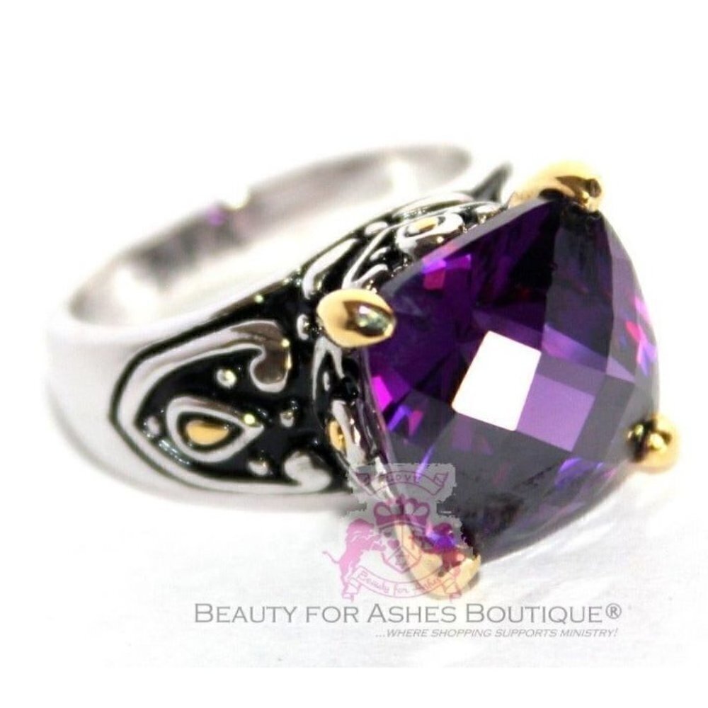 Elegant 12mm Faceted Amethyst Purple CZ Throne Room Ring by Beauty for Ashes - 5